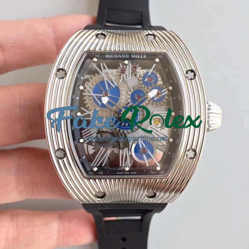 Replica Richard Mille RM018 Tourbillon Hommage A Boucheron N Stainless Steel Blue Skeleton Dial M6T51