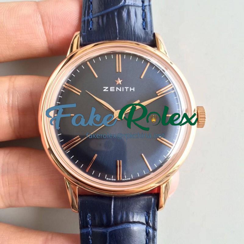 Replica Zenith Elite 6150 150TH Anniversary 18.2270.6150/01.C498 ND Rose Gold Blue Dial Swiss Elite 6150