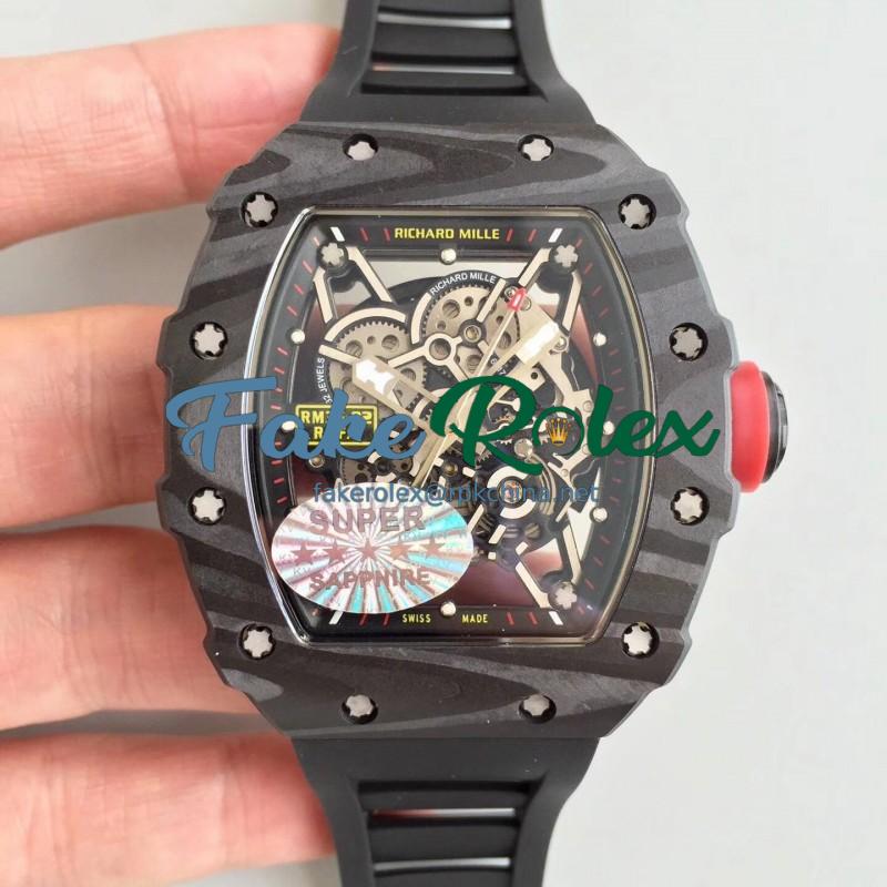 Replica Richard Mille RM35-02 Rafael Nadal KV Forged Carbon Black Skeleton Dial M8215