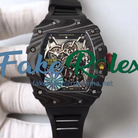 Replica Richard Mille RM35-02 Rafael Nadal KV Forged Carbon Black Skeleton Dial M6T51