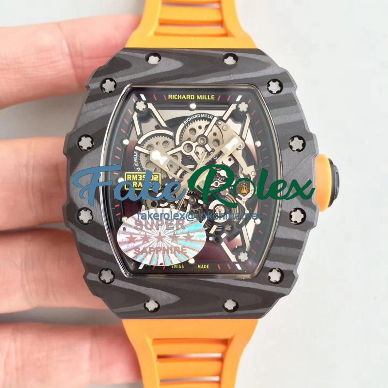 Replica Richard Mille RM35-02 Rafael Nadal KV Forged Carbon Black Skeleton Dial M8215