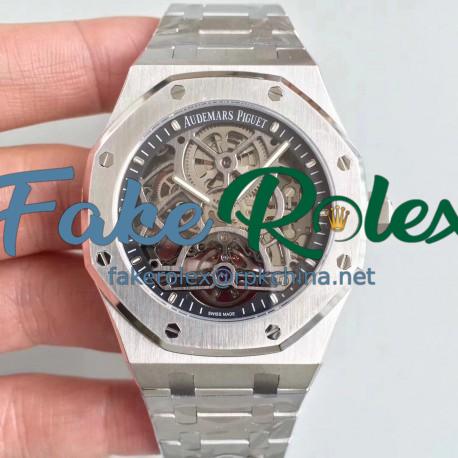 Replica Audemars Piguet Royal Oak Tourbillon Extra-Plate Squelette 26518 JF Stainless Steel Black Skeleton Dial Swiss 2924