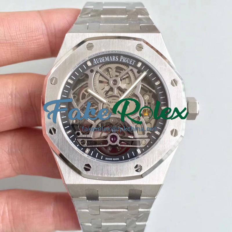 Replica Audemars Piguet Royal Oak Tourbillon Extra-Plate Squelette 26518 JF Stainless Steel Black Skeleton Dial Swiss 2924