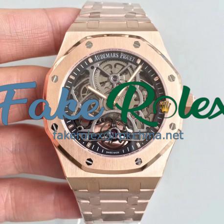 Replica Audemars Piguet Royal Oak Tourbillon Extra-Plate Squelette 26518 JF Rose Gold Black Skeleton Dial Swiss 2924