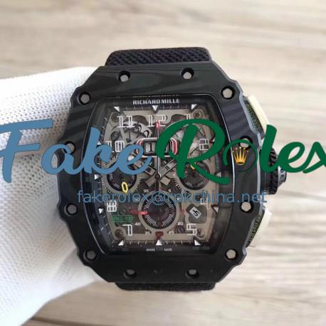 Replica Richard Mille RM011-03 Flyback Chronograph KL Forged Carbon Black Skeleton Dial Swiss 7750