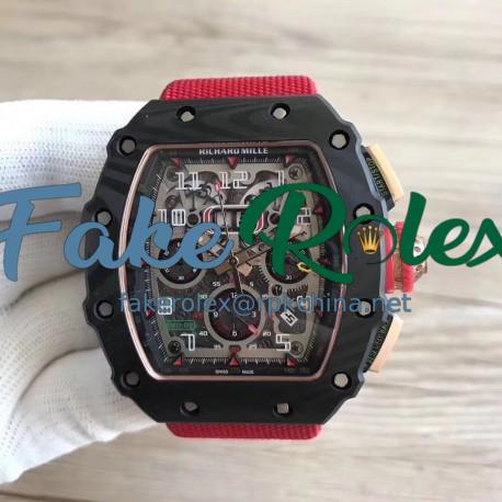 Replica Richard Mille RM011-03 Flyback Chronograph KL Forged Carbon Black Skeleton Dial Swiss 7750