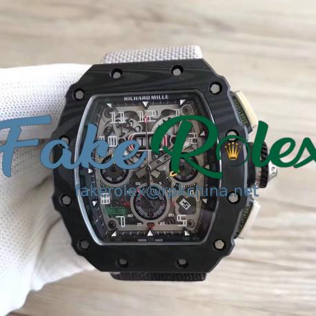 Replica Richard Mille RM011-03 Flyback Chronograph KL Forged Carbon Black Skeleton Dial Swiss 7750