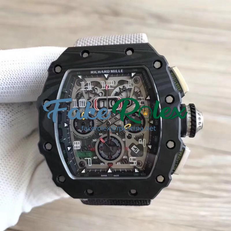 Replica Richard Mille RM011-03 Flyback Chronograph KL Forged Carbon Black Skeleton Dial Swiss 7750