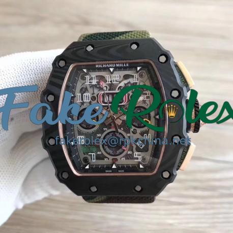 Replica Richard Mille RM011-03 Flyback Chronograph KL Forged Carbon Black Skeleton Dial Swiss 7750