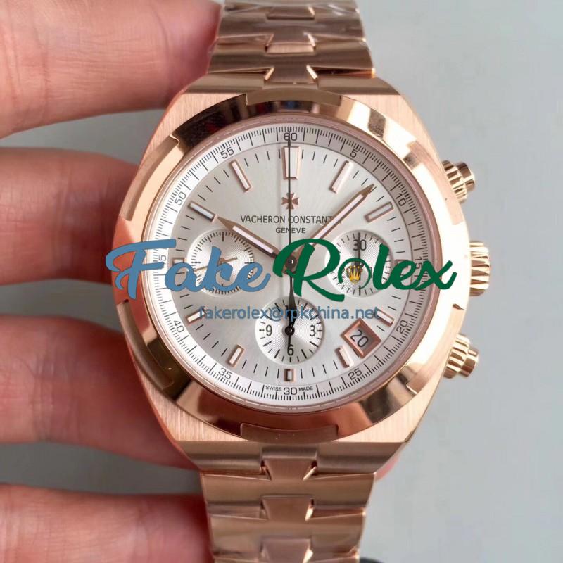 Replica Vacheron Constantin Overseas Chronograph 5500V/000R-B074 JF Rose Gold Silver Dial Swiss 7750