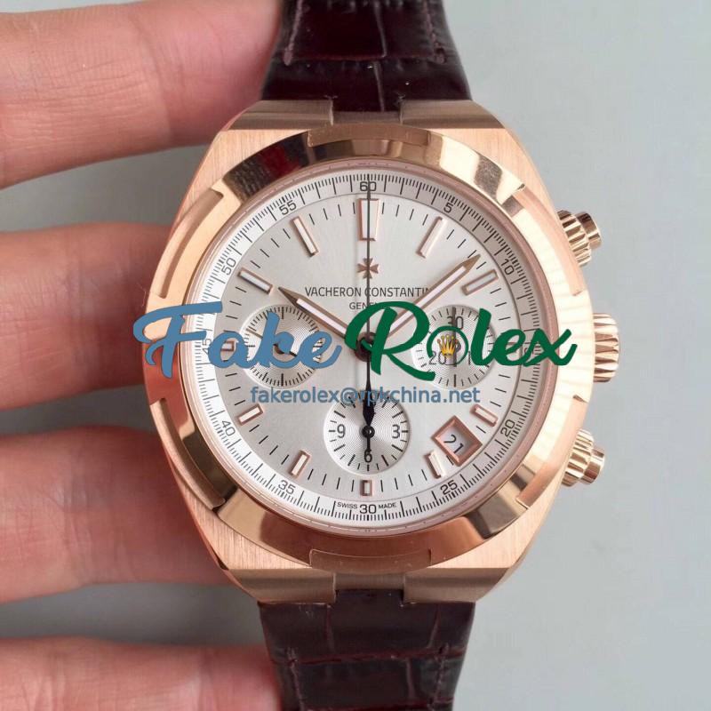 Replica Vacheron Constantin Overseas Chronograph 5500V/000R-B074 JF Rose Gold Silver Dial Swiss 7750