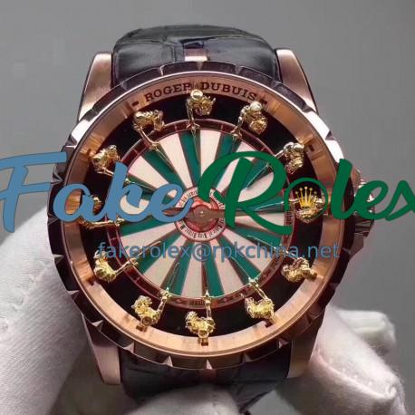 Replica Roger Dubuis Excalibur Knights Of The Round Table Limited Edition RDDBEX0398 N Rose Gold Green & White Dial M6T15