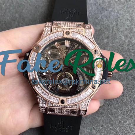 Replica Hublot Big Bang Tourbillon N Rose Gold & Diamond Skeleton Dial Swiss Tourbillon