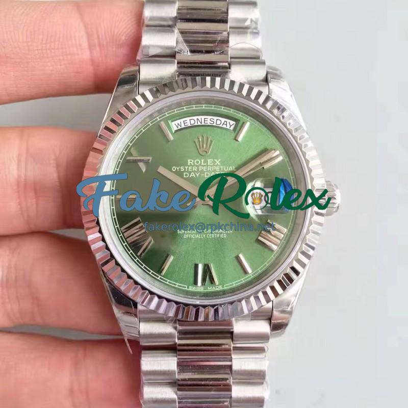 Replica Rolex Day-Date 40 228239 2018 EW Stainless Steel Green Dial Swiss 3255