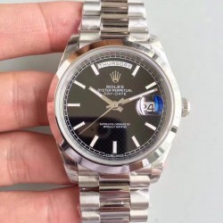 Replica Rolex Day-Date 40 228206 2018 EW Stainless Steel Black Diagonal Dial Swiss 3255