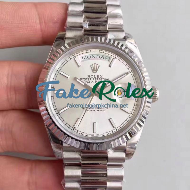 Replica Rolex Day-Date 40 228239 2018 EW Stainless Steel Rhodium Dial Swiss 3255