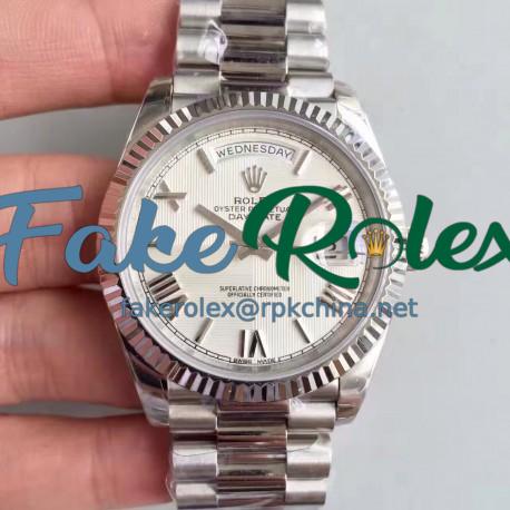 Replica Rolex Day-Date 40 228239 2018 EW Stainless Steel Silver Quadrant Dial Swiss 3255