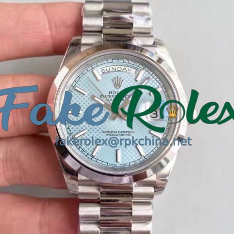 Replica Rolex Day-Date 40 228206 2018 EW Stainless Steel Blue Diagonal Dial Swiss 3255