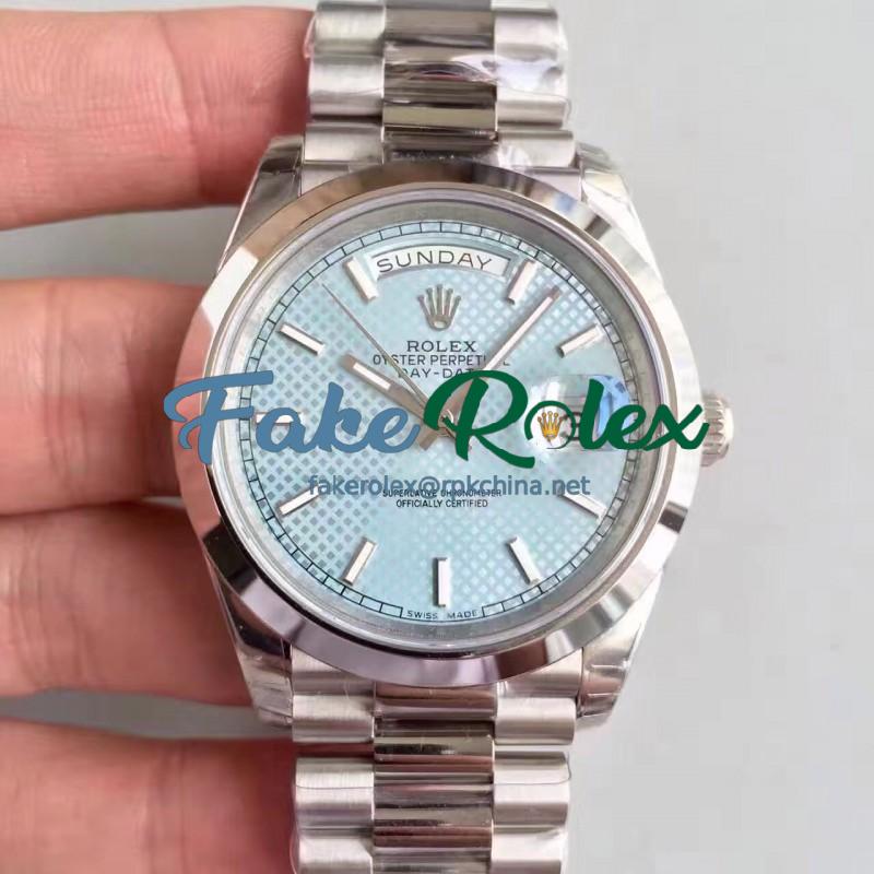 Replica Rolex Day-Date 40 228206 2018 EW Stainless Steel Blue Diagonal Dial Swiss 3255