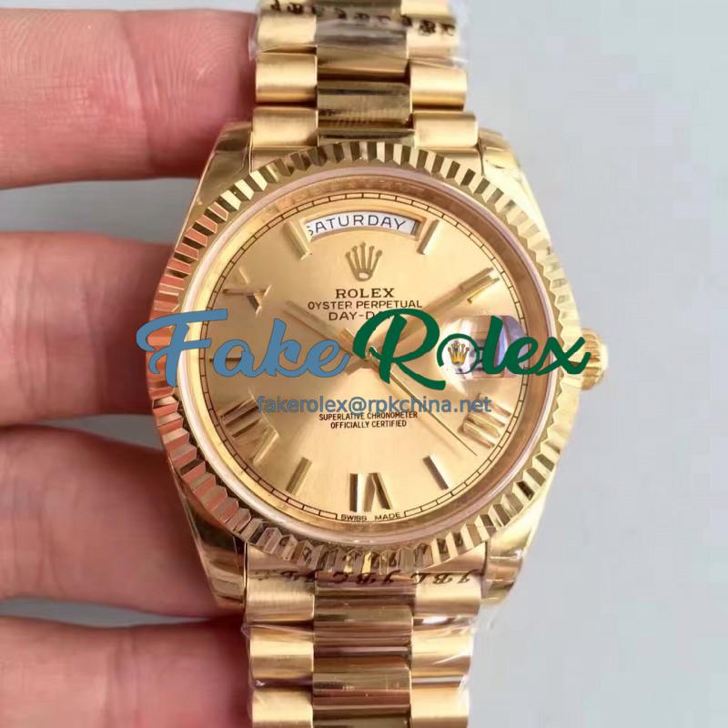 Replica Rolex Day-Date 40 228238 2018 EW Yellow Gold Champagne Dial Swiss 3255