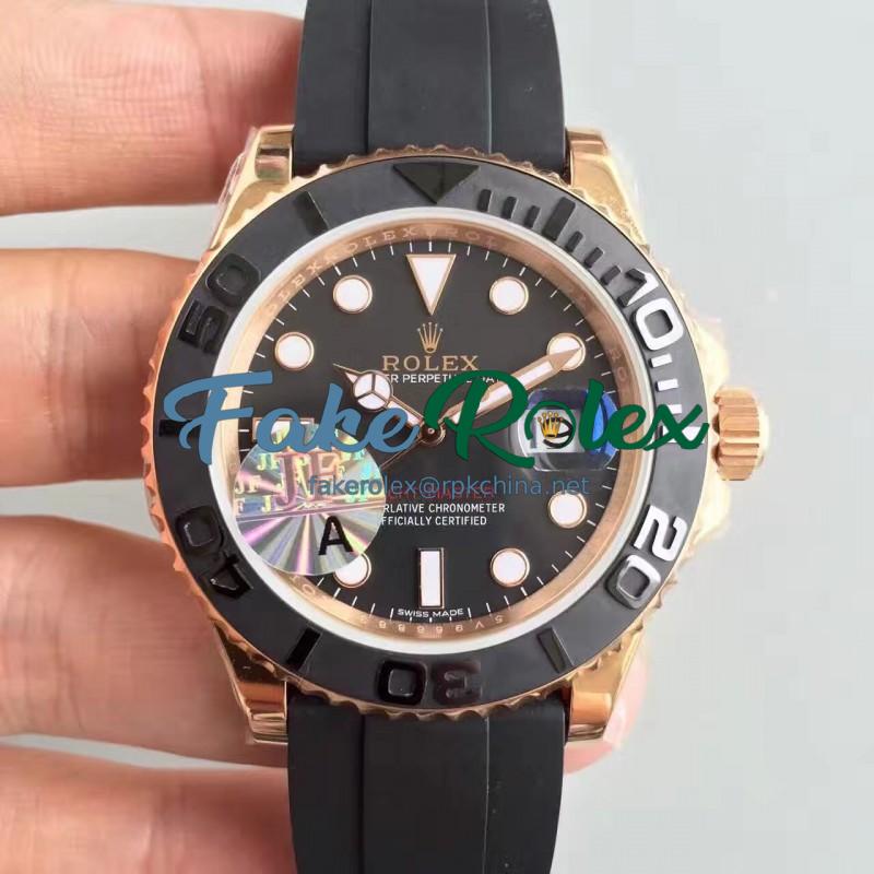 Replica Rolex Yacht-Master 40 116655 2018 JF Rose Gold Black Dial Swiss 2836-2