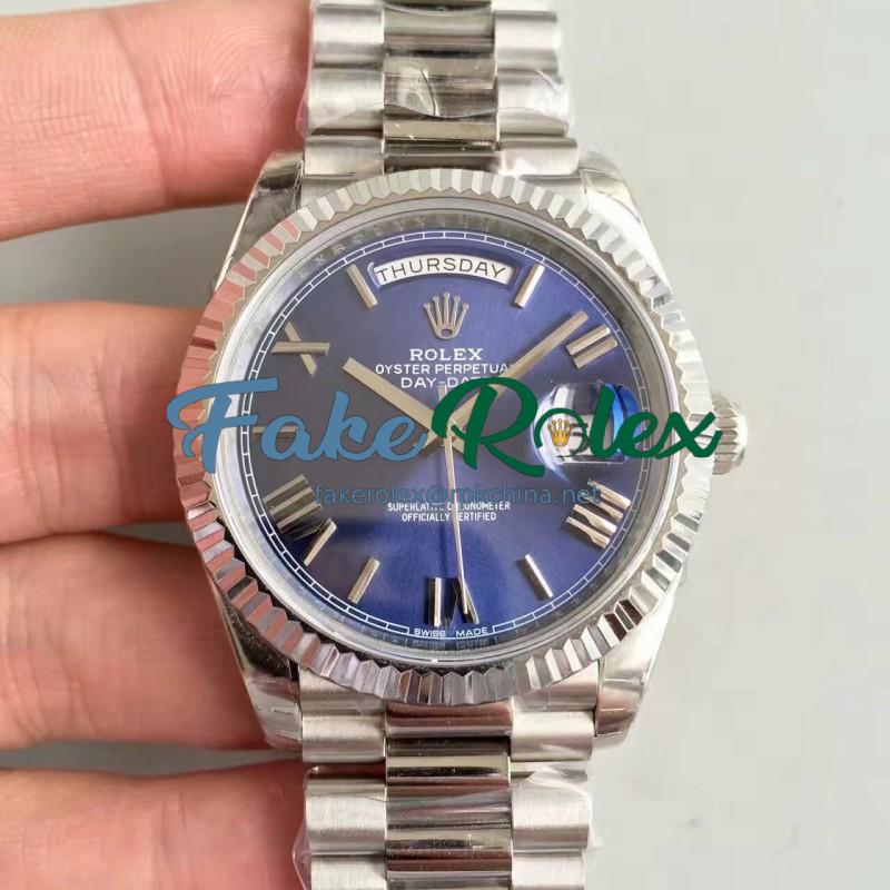 Replica Rolex Day-Date 40 228239 2018 EW Stainless Steel Blue Dial Swiss 3255