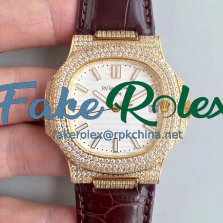 Replica Patek Philippe Nautilus Jumbo 5719/1G-001 2018 N Yellow Gold & Diamonds White Dial Swiss 324SC