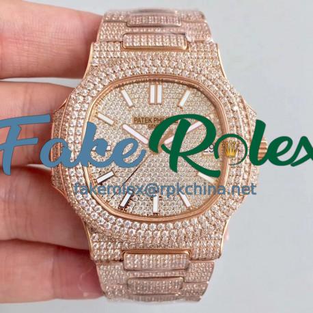 Replica Patek Philippe Nautilus Jumbo 5719/10G-010 2018 N Rose Gold & Diamonds Diamond Dial Swiss 324SC