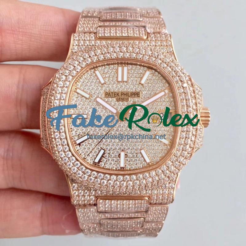 Replica Patek Philippe Nautilus Jumbo 5719/10G-010 2018 N Rose Gold & Diamonds Diamond Dial Swiss 324SC