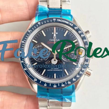 Replica Omega Speedmaster Moonwatch Moonphase Chronograph 304.33.44.52.03.001 BF Stainless Steel Blue Dial Swiss 9300