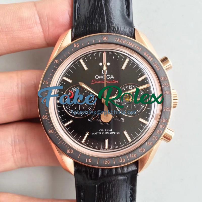 Replica Omega Speedmaster Moonwatch Moonphase Chronograph 304.63.44.52.01.001 BF Rose Gold Black Dial Swiss 9301