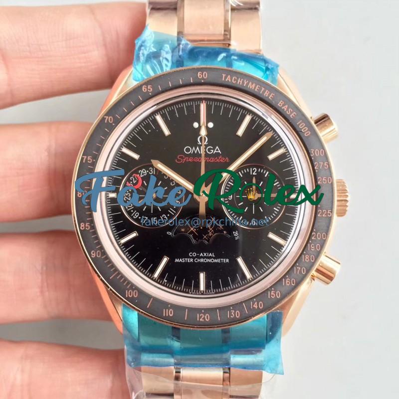 Replica Omega Speedmaster Moonwatch Moonphase Chronograph 304.63.44.52.01.001 BF Rose Gold Black Dial Swiss 9301