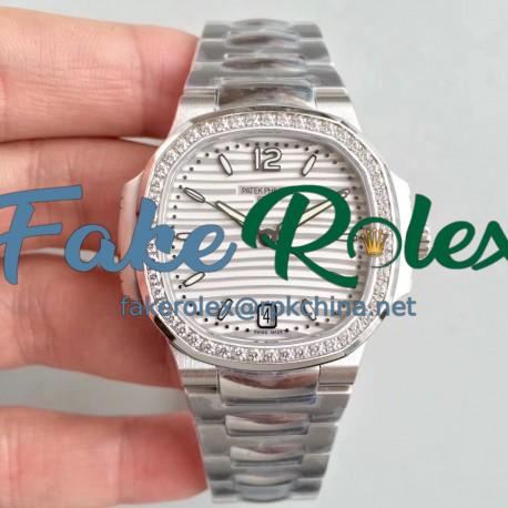 Replica Patek Philippe Nautilus Ladies 7018/1A-001 PF Stainless Steel & Diamonds White Dial Swiss 324 S C