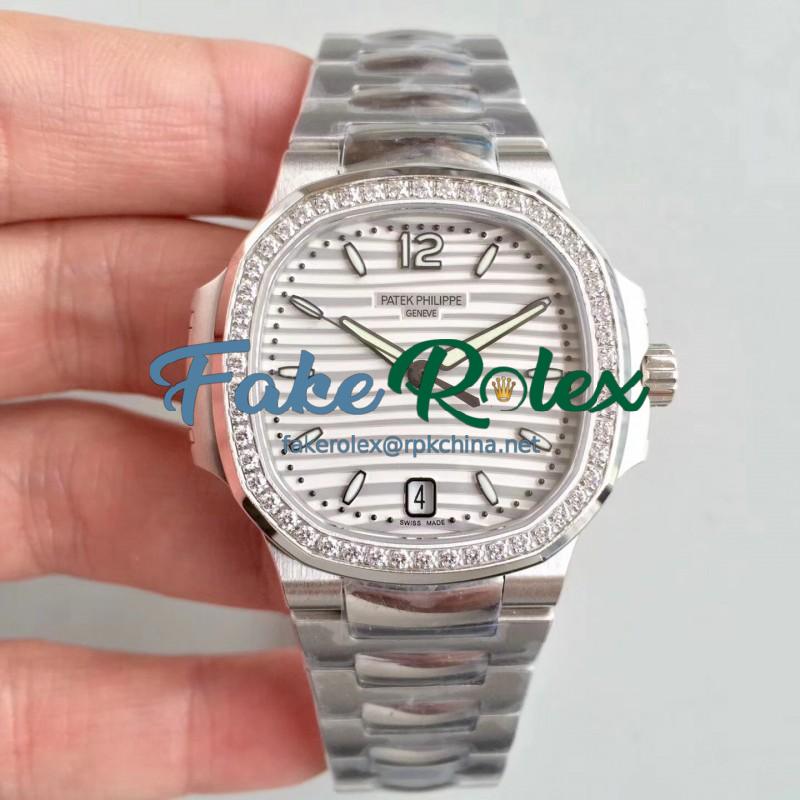 Replica Patek Philippe Nautilus Ladies 7018/1A-001 PF Stainless Steel & Diamonds White Dial Swiss 324 S C