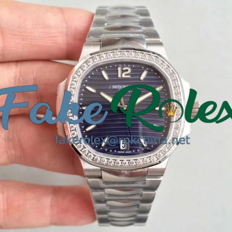 Replica Patek Philippe Nautilus Ladies 7018/1A-010 PF Stainless Steel & Diamonds Blue Dial Swiss 324 S C