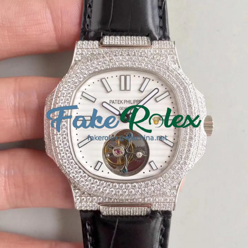 Replica Patek Philippe Nautilus Jumbo 5711 2018 N Stainless Steel & Diamonds White Dial Swiss Tourbillon