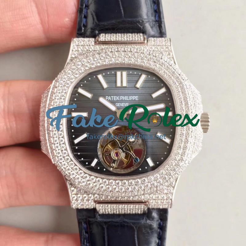 Replica Patek Philippe Nautilus Jumbo 5711 2018 N Stainless Steel & Diamonds Blue Dial Swiss Tourbillon