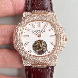 Replica Patek Philippe Nautilus Jumbo 5711 2018 N Rose Gold & Diamonds White Dial Swiss Tourbillon