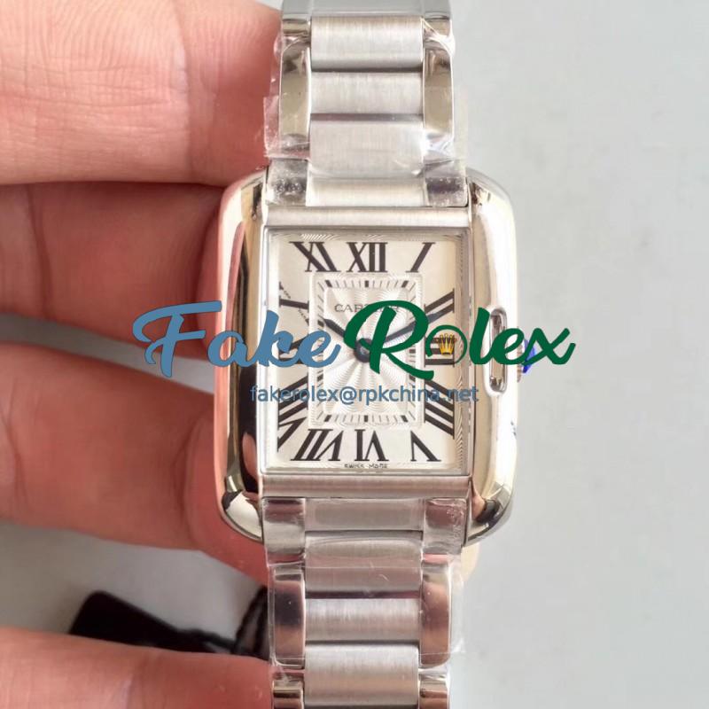 Replica Cartier Tank Anglaise Ladies W5310022 GS Stainless Steel Silver Dial Swiss Quartz