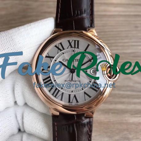 Replica Ballon Bleu De Cartier 42MM WGBB0017 3A 18K Rose Gold Wrapped Silver Dial Swiss 2824-2