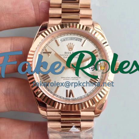 Replica Rolex Day-Date 40 228235 40MM AR Stainless Steel 904L With 18K Rose Gold Wrapped Rhodium Dial Swiss 3255