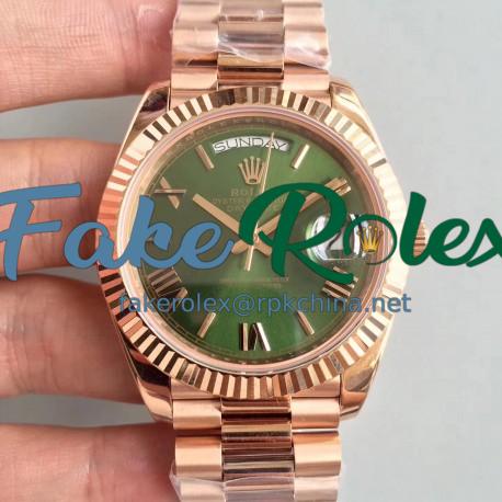 Replica Rolex Day-Date 40 228235 40MM AR Stainless Steel 904L With 18K Rose Gold Wrapped Green Dial Swiss 3255