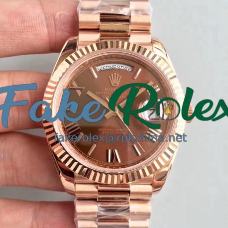 Replica Rolex Day-Date 40 228235 40MM AR Stainless Steel 904L With 18K Rose Gold Wrapped Chocolate Dial Swiss 3255