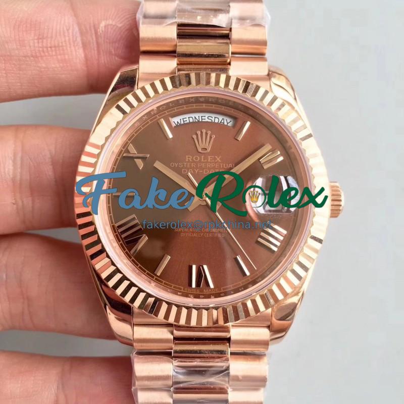 Replica Rolex Day-Date 40 228235 40MM AR Stainless Steel 904L With 18K Rose Gold Wrapped Chocolate Dial Swiss 3255