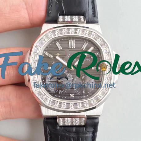 Replica Patek Philippe Nautilus Moonphase 5712G-001 N Stainless Steel & Diamond Black Dial Swiss 240 PS IRM C LU