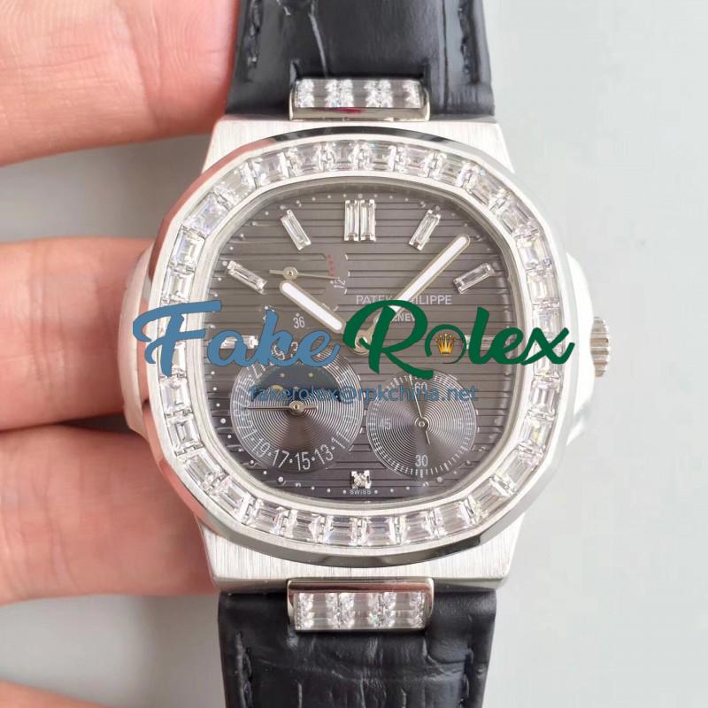 Replica Patek Philippe Nautilus Moonphase 5712G-001 N Stainless Steel & Diamond Black Dial Swiss 240 PS IRM C LU