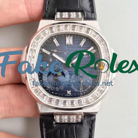 Replica Patek Philippe Nautilus Moonphase 5712G-001 N Stainless Steel & Diamond Blue Dial Swiss 240 PS IRM C LU