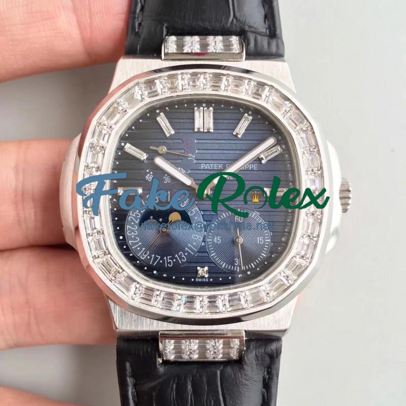 Replica Patek Philippe Nautilus Moonphase 5712G-001 N Stainless Steel & Diamond Blue Dial Swiss 240 PS IRM C LU