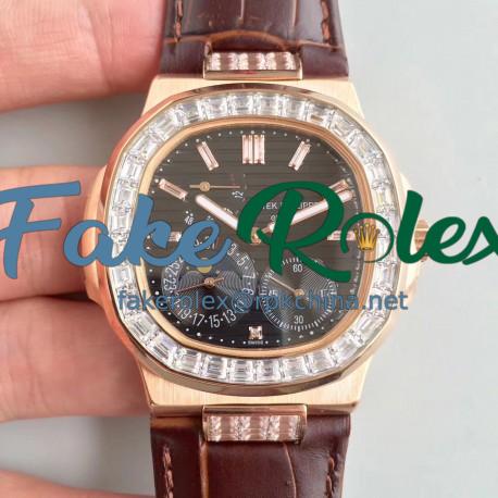 Replica Patek Philippe Nautilus Moonphase 5712R-001 N Rose Gold & Diamond Black Dial Swiss 240 PS IRM C LU