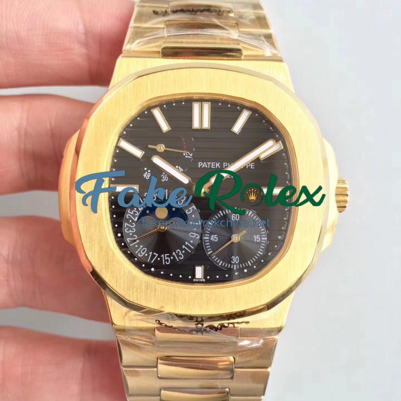 Replica Patek Philippe Nautilus Moonphase 5712R-001 N Yellow Gold Black Dial Swiss 240 PS IRM C LU